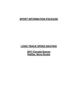 Sport Information Package Long Track Speed Skating