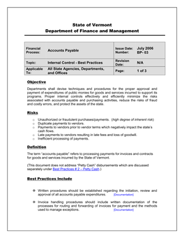 Accounts Payable Process: Number: BP- 03