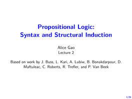 Propositional Logic: Syntax and Structural Induction