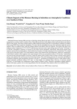 Climate Impacts of the Biomass Burning in Indochina on Atmospheric Conditions Over Southern China