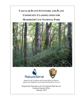 Vascular Plant Inventory and Plant Community Classification for Mammoth Cave National Park