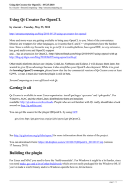 Using Qt Creator for Opencl - 05-25-2010 by Vincent - Streamcomputing