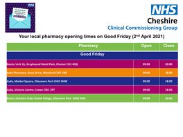 Your Local Pharmacy Opening Times on Good Friday (2Nd April 2021)