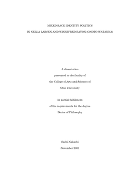 Mixed-Race Identity Politics in Nella Larsen and Winnifred Eaton (Onoto