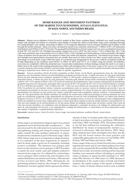 Home Ranges and Movement Patterns of the Marine Tucuxi Dolphin, Sotalia Fluviatilis, in Baía Norte, Southern Brazil