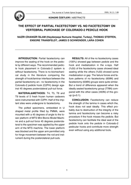 The Effect of Partial Facetectomy Vs. No Facetectomy on Vertebral Purchase of Colorado-2 Pedicle Hook