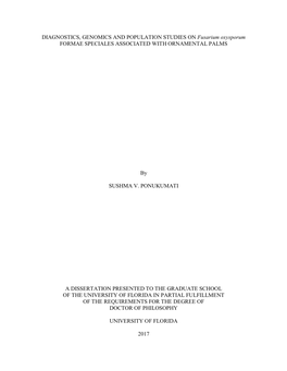 Fusarium Oxysporum FORMAE SPECIALES ASSOCIATED with ORNAMENTAL PALMS