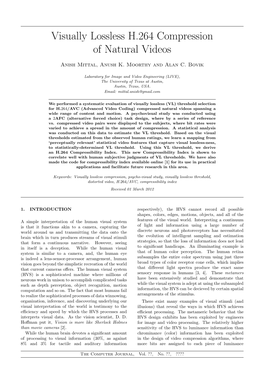 Visually Lossless H.264 Compression of Natural Videos