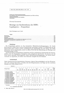 Beiträge Zur Insektenfauna Der DDR: Lepidoptera — Scopariinae