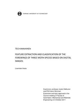 Feature Extraction and Classification of the Forewings of Three Moth Species Based on Digital Images