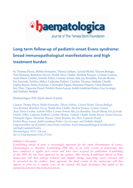 Long Term Follow-Up of Pediatric-Onset Evans Syndrome