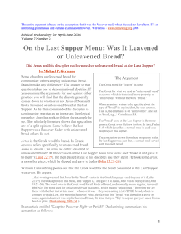 Unleavened Bread at Last Supper