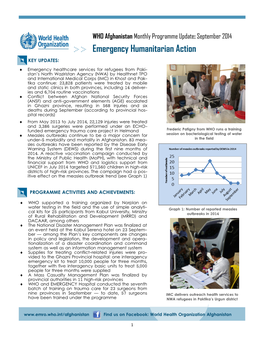 WHO Afghanistan Monthly Programme Update: September 2014 Emergency Humanitarian Action