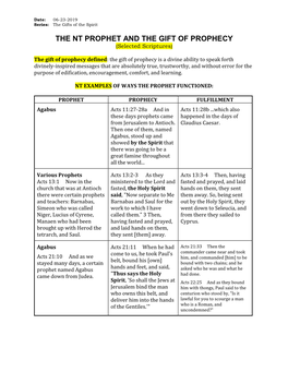 THE NT PROPHET and the GIFT of PROPHECY (Selected Scriptures)