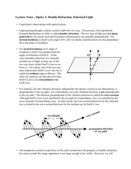 Lecture Notes - Optics 3: Double Refraction, Polarized Light