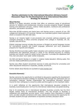 Navitas Submission to the International Education Advisory Council Discussion Paper for the Development of an International Education Strategy for Australia