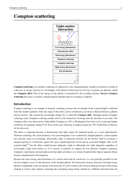 Compton Scattering 1 Compton Scattering