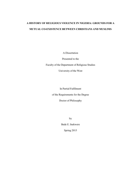 A History of Religious Violence in Nigeria: Grounds for A