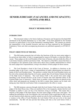 Senior Judiciary (Vacancies and Incapacity) (Scotland) Bill (SP Bill 65 ) As Introduced in the Scottish Parliament on 13 June 2006