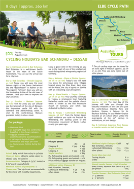 CYCLING HOLIDAYS BAD SCHANDAU – DESSAU Holidays That Are As Individual As You!