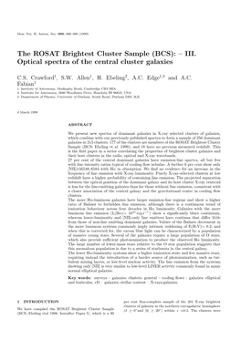 III. Optical Spectra of the Central Cluster Galaxies