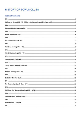 History of Bowls Clubs