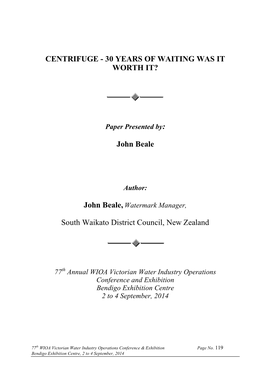 John Beale South Waikato District Council, New Zealand