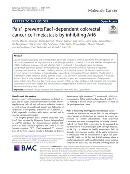 Pals1 Prevents Rac1-Dependent Colorectal Cancer Cell Metastasis by Inhibiting Arf6