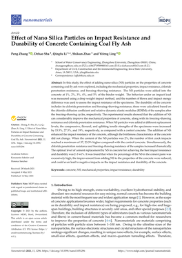 Effect of Nano Silica Particles on Impact Resistance and Durability of Concrete Containing Coal Fly Ash