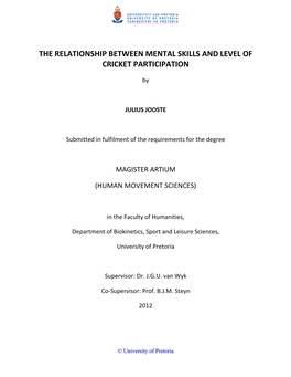The Relationship Between Mental Skills and Level of Cricket Participation