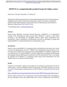 PKMYT1 Is a Computationally Predicted Target for Kidney Cancer