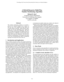 A Hybrid Recursive Multi-Way Number Partitioning Algorithm Richard E