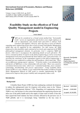 Feasibility Study on the Effectives of Total Quality Management Model in Engineering Projects