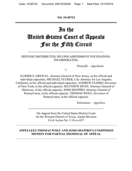 In the United States Court of Appeals for the Fifth Circuit ______DEFENSE DISTRIBUTED; SECOND AMENDMENT FOUNDATION, INCORPORATED