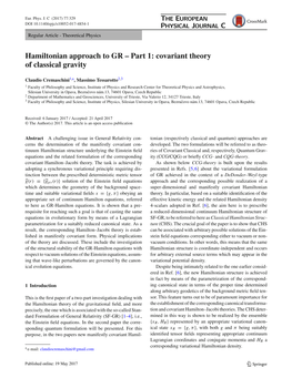 Hamiltonian Approach to GR – Part 1: Covariant Theory of Classical Gravity