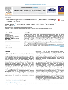 Candida Meningitis in an Immunocompetent Patient Detected Through (1!3)-Beta-D-Glucan