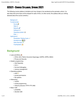 Coursesyllabus < EC521 < Foswiki