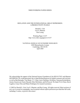 Deflation and the International Great Depression: a Productivity Puzzle