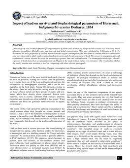 Impact of Lead on Survival and Bioph Indoplanorbis Exus D on Survival