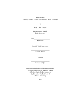 Sonic Records: Listening to Afro-Atlantic Literature and Music, 1650-1860