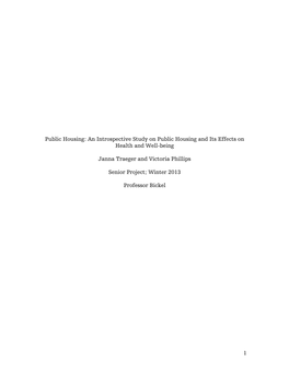 Public Housing: an Introspective Study on Public Housing and Its Effects on Health and Well-Being