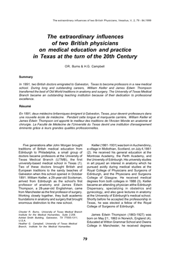 The Extraordinary Influences of Two British Physicians on Medical Education and Practice in Texas at the Turn of the 20Th Century