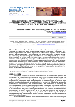 Journal Equity of Law and Governance Vol