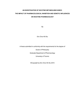 An Investigation of Nicotine Metabolism in Mice