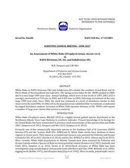 An Assessment of White Hake (Urophycis Tenuis, Mitchill 1815) in NAFO Divisions 3N, 3O, and Subdivision 3Ps