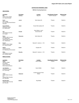 August 2014 Gains and Losses Report