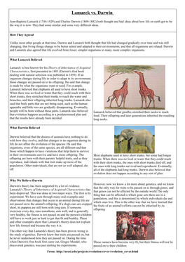 Lamarck Vs. Darwin