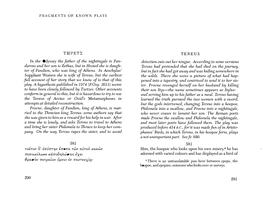 THPET! TEREUS in the Odyssey the Father of the Nightingale Is Pan­ Detection Cuts out Her Tongue