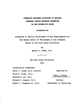 SUBMUCOUS REFLEXES ACTIVATED by MUCOSAL STROKING INDUCE CHLORIDE SECRETION in the GUINEA-PIG COLON DISSERTATION Presented In