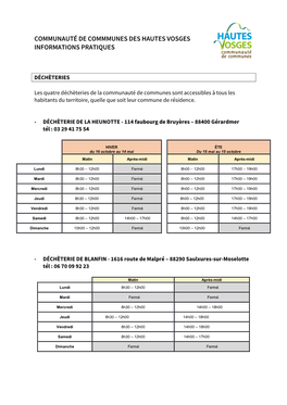 Communauté De Commmunes Des Hautes Vosges Informations Pratiques